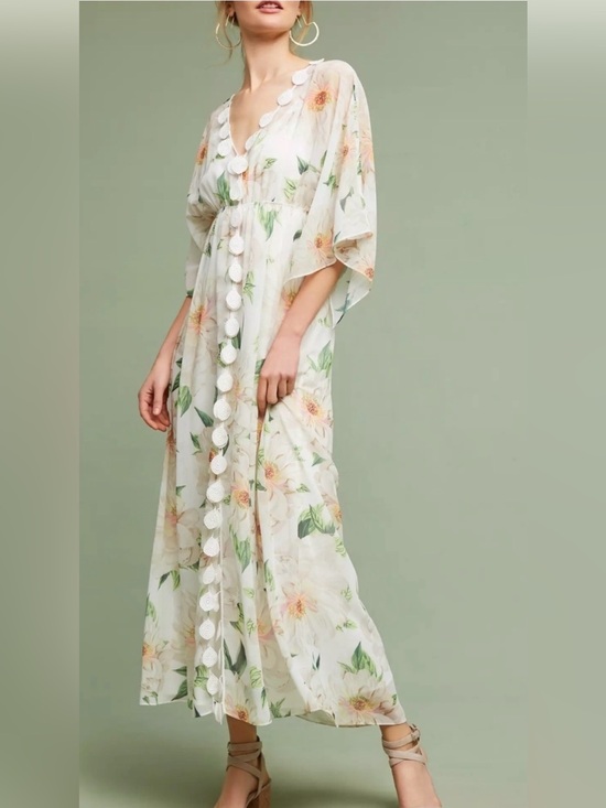FARM Rio Dresses & Skirts - Farm Rio x Anthropologie Dahlia Boho White Chiffon Floral Maxi Dress